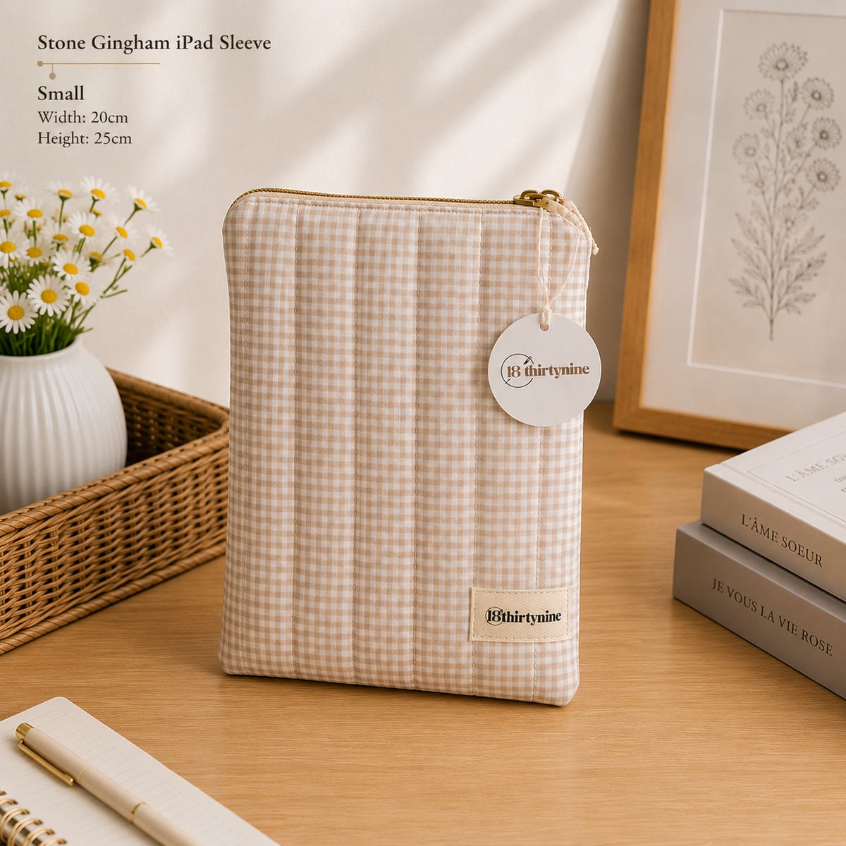 Stone Gingham iPad Sleeve